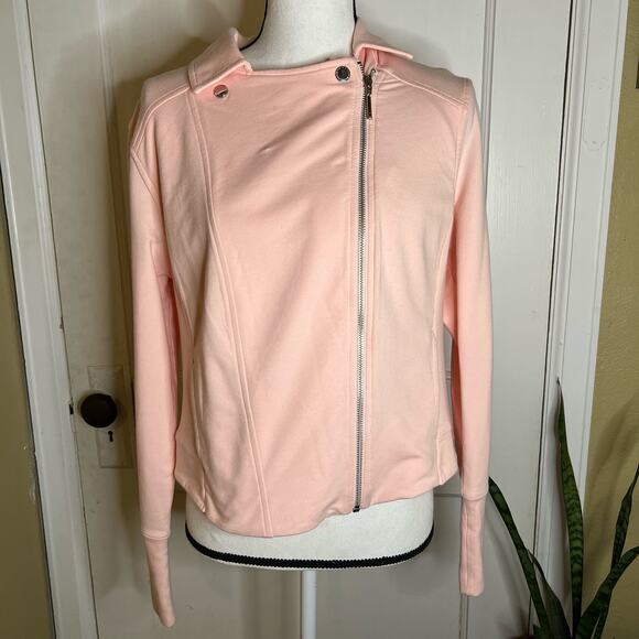 H by Halson Rose Blush Zip Up French Terry Motorcycle Jacket Size 14 - Picture 4 of 11